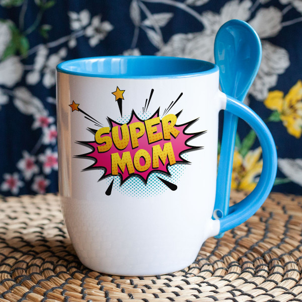 Mug with a spoon "Super mom"