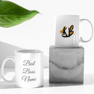 Mug with company logo and boss's name