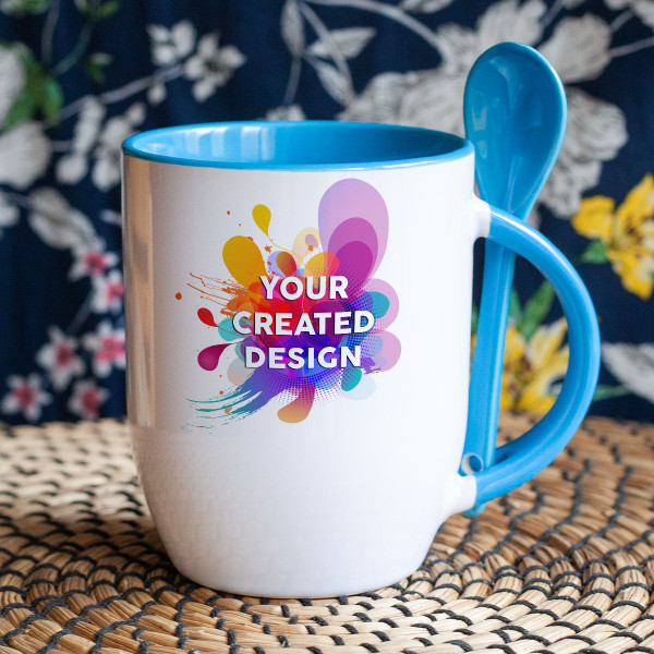 Mug with spoon and your custom design