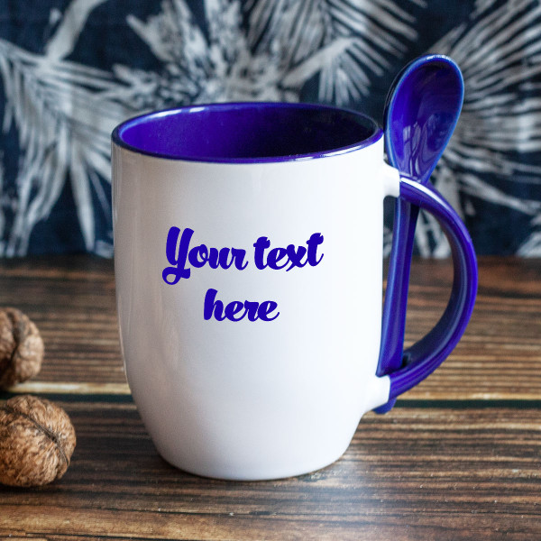 Mug with spoon and your own text