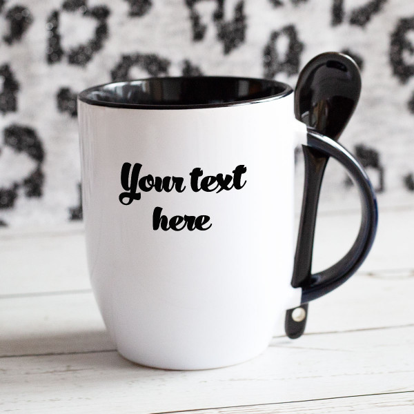 Mug with spoon and your own text