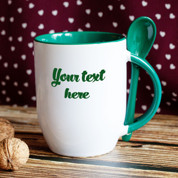 Mug with spoon and your own text