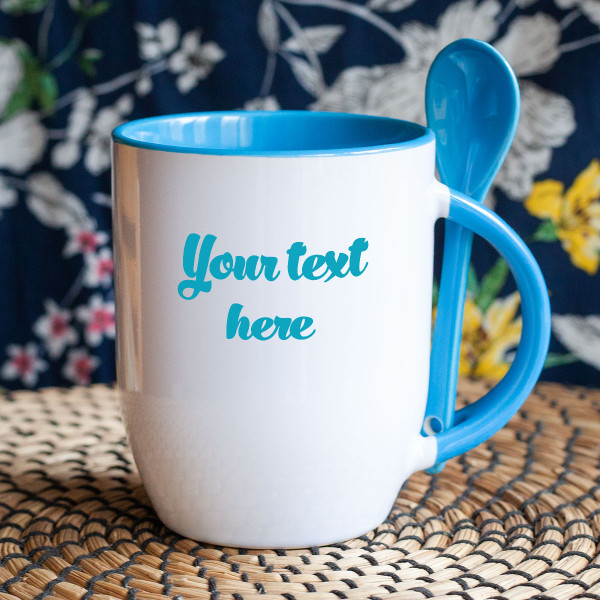 Mug with spoon and your own text