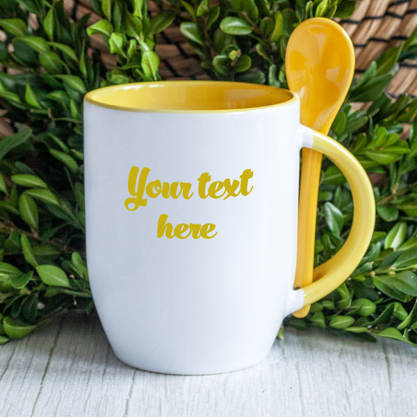 Mug with spoon and your own text