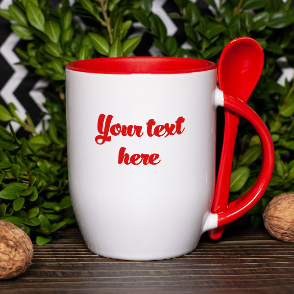 Mug with spoon and your own text