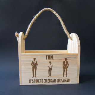 Personalized Wooden Bottle Crate with Rope Handle - "Time to Celebrate" Personalized Wooden Bottle Crate with Rope Handle - "Time to Celebrate"
