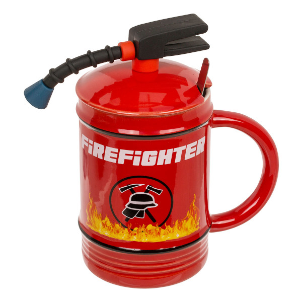 Firefighter mug “Extinguisher” with lid and spoon (450 ml)