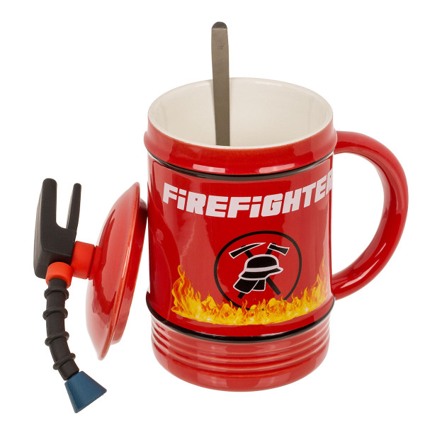 Firefighter mug “Extinguisher” with lid and spoon (450 ml)