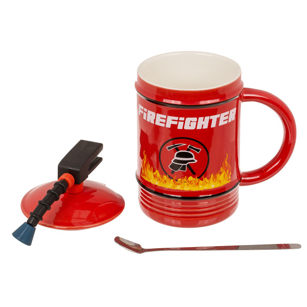 Firefighter mug “Extinguisher” with lid and spoon (450 ml)