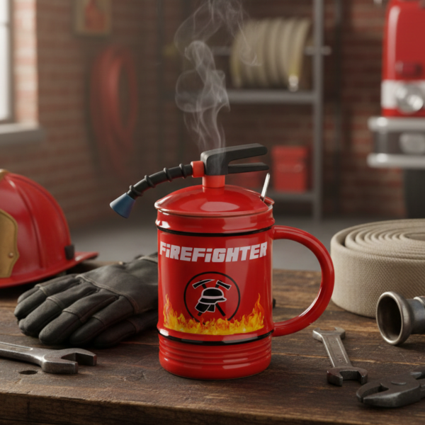 Firefighter mug “Extinguisher” with lid and spoon (450 ml)