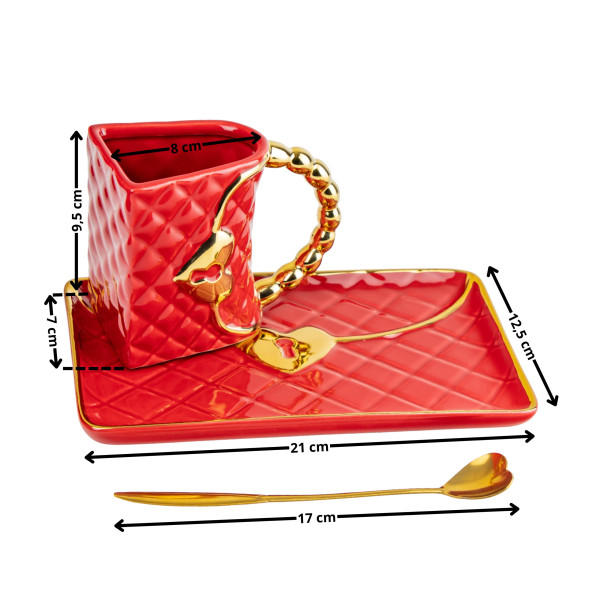 Mug "Handbag" with a saucer and a heart-shaped spoon