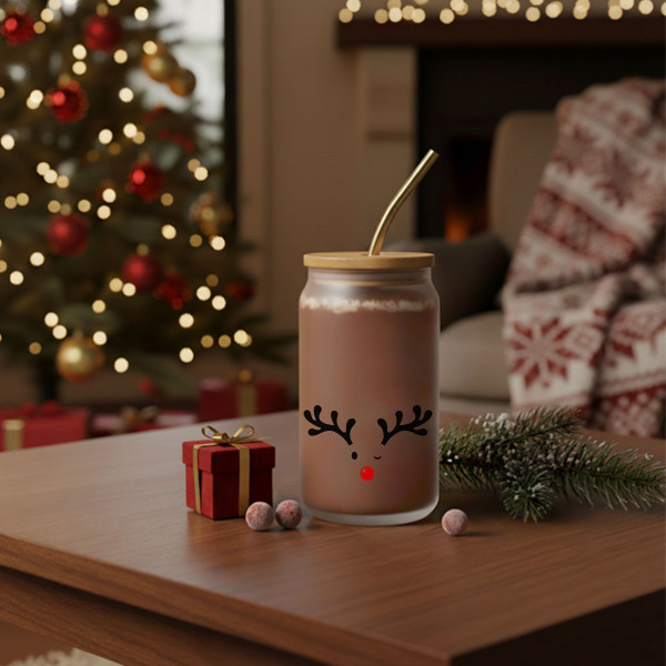 Glass drinking jar with metal straw "Little Moose", 400ml