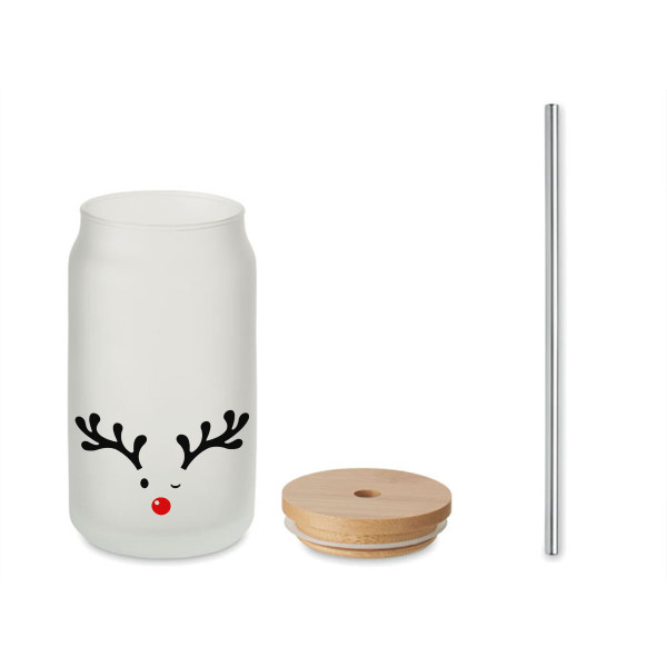 Glass drinking jar with metal straw "Little Moose", 400ml