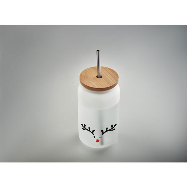 Glass drinking jar with metal straw "Little Moose", 400ml