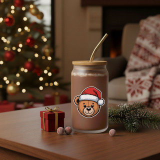 Glass drinking jar with metal straw "Teddy bear", 400ml Glass drinking jar with metal straw "Teddy bear", 400ml