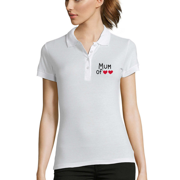 Women's Polo shirts "Mum" with your selected number of hearts Women's Polo shirts "Mum" with your selected number of hearts
