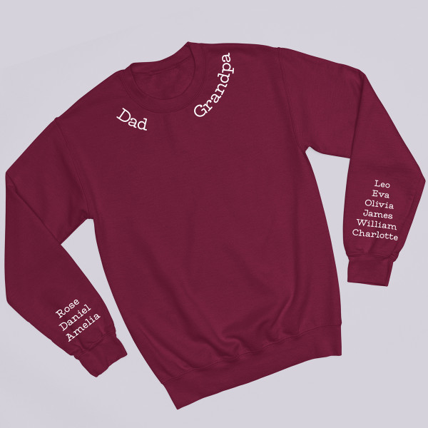Sweatshirt "Dad - Grandpa" with children's names on the sleeves (without hood)