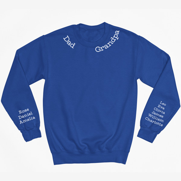 Sweatshirt "Dad - Grandpa" with children's names on the sleeves (without hood)