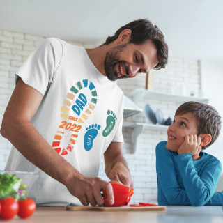T-Shirt "In Dad's Footsteps"  with custom children's names and date