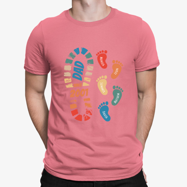 T-Shirt "In Dad's Footsteps"  with custom children's names and date