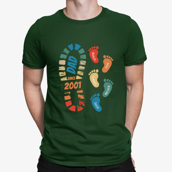 T-Shirt "In Dad's Footsteps"  with custom children's names and date