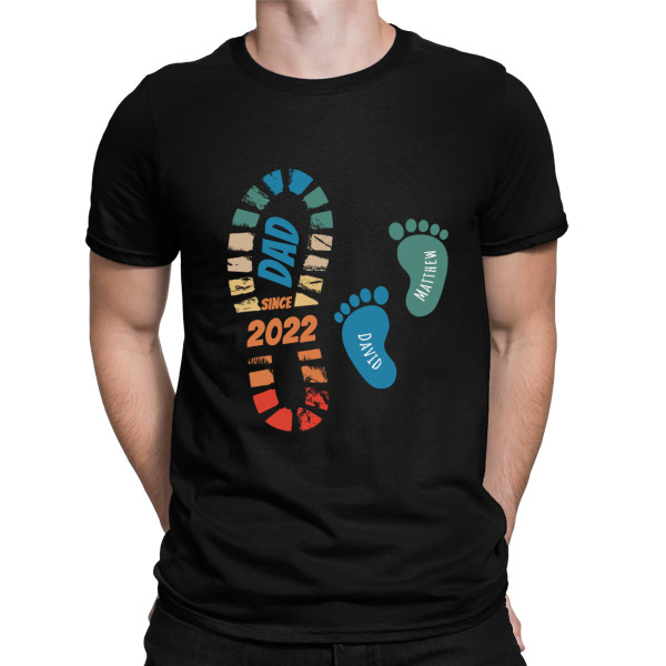 T-Shirt "In Dad's Footsteps"  with custom children's names and date