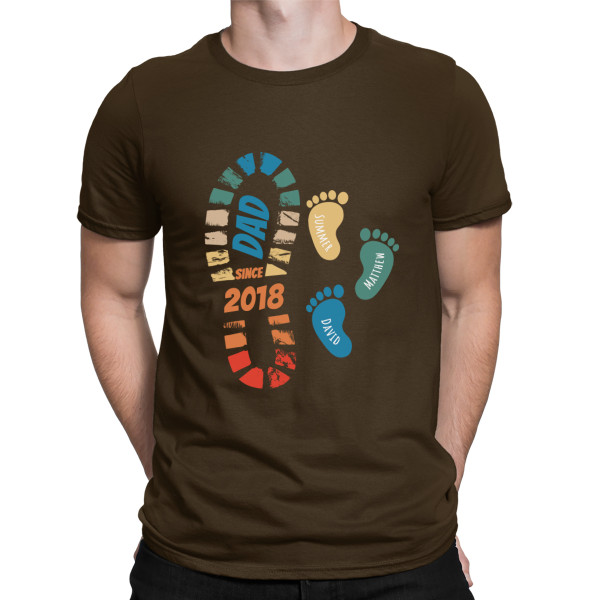 T-Shirt "In Dad's Footsteps"  with custom children's names and date