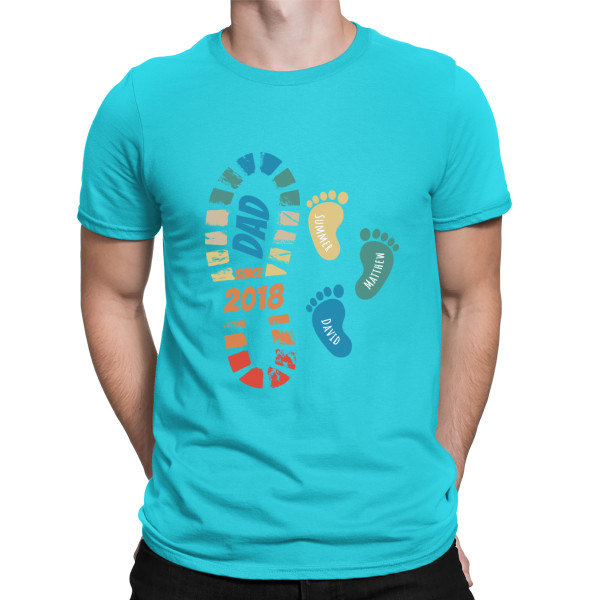 T-Shirt "In Dad's Footsteps"  with custom children's names and date