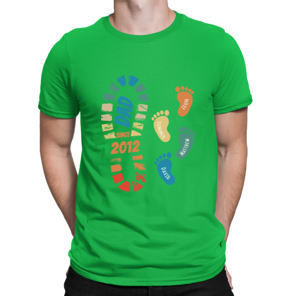 T-Shirt "In Dad's Footsteps"  with custom children's names and date