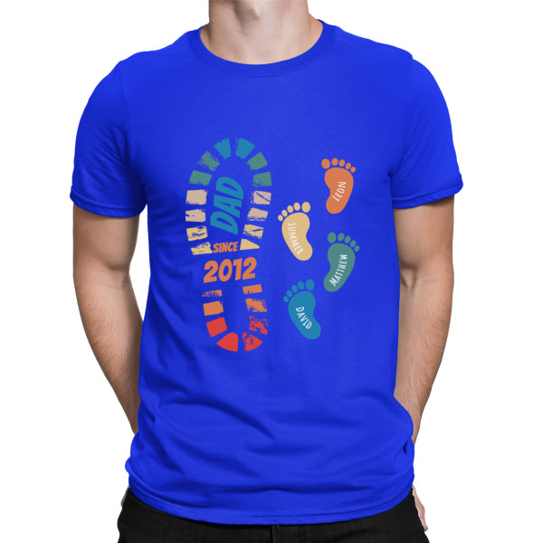 T-Shirt "In Dad's Footsteps"  with custom children's names and date