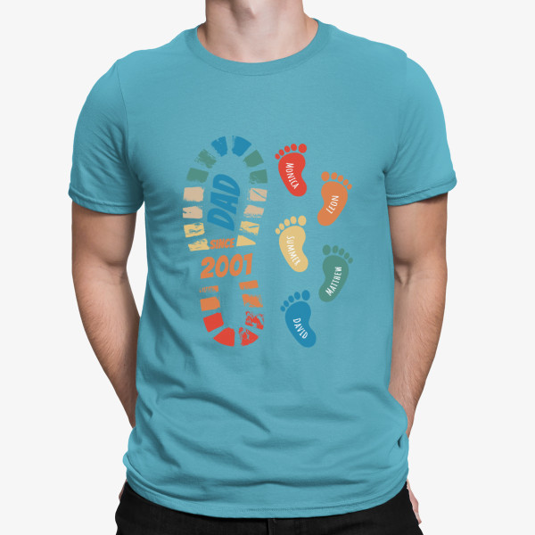 T-Shirt "In Dad's Footsteps"  with custom children's names and date
