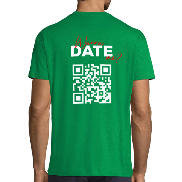 T-shirt "Wanna date me?" with a personalized QR code