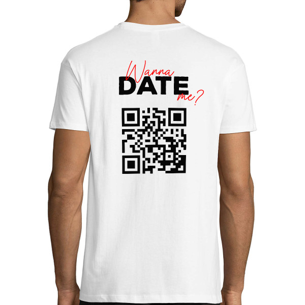 T-shirt "Wanna date me?" with a personalized QR code