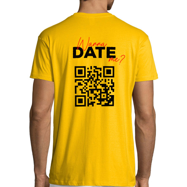 T-shirt "Wanna date me?" with a personalized QR code