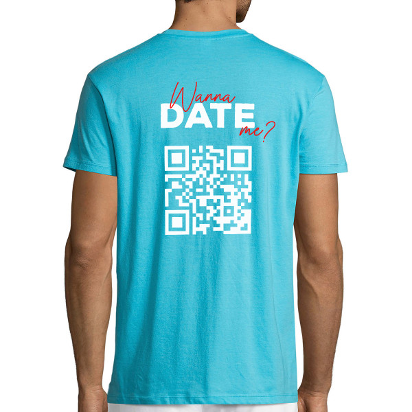 T-shirt "Wanna date me?" with a personalized QR code