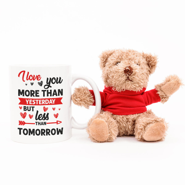Teddy bear and mug set "Love you more than yesterday"