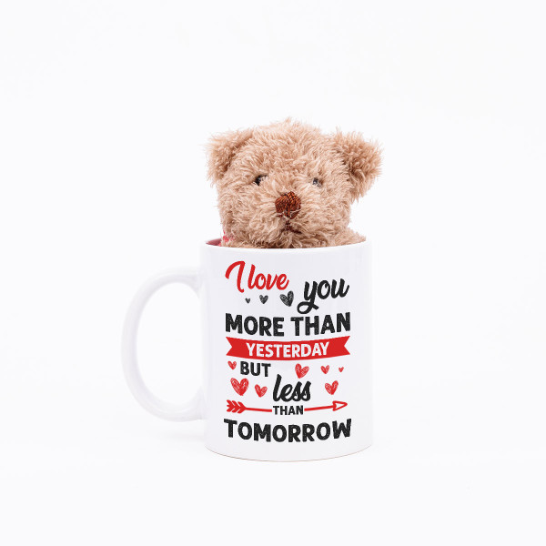 Teddy bear and mug set "Love you more than yesterday"