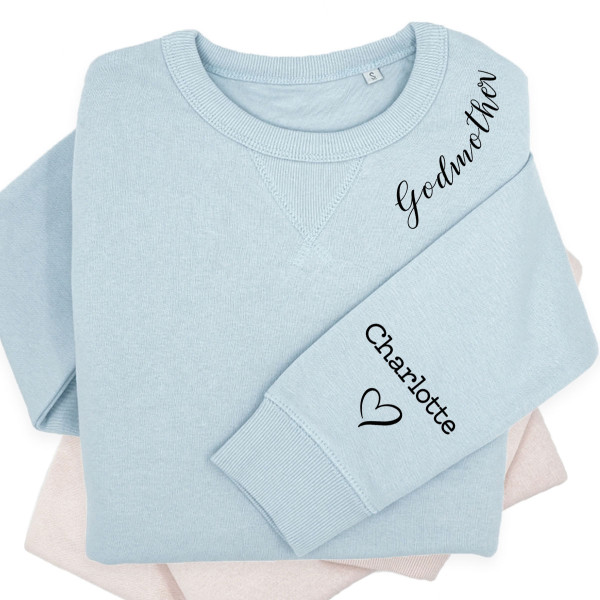 UNISEX pastel "Sully" sweatshirt "Godmother" with children's names on the sleeve UNISEX pastel "Sully" sweatshirt "Godmother" with children's names on the sleeve