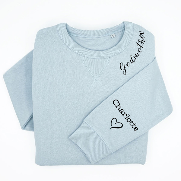 UNISEX pastel "Sully" sweatshirt "Godmother" with children's names on the sleeve UNISEX pastel "Sully" sweatshirt "Godmother" with children's names on the sleeve