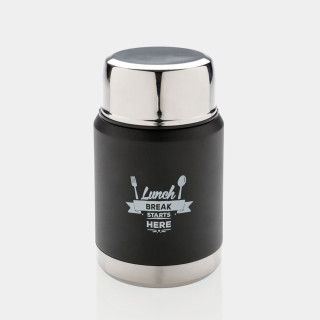 Vacuum food thermos with spoon "Lunch break starts here"