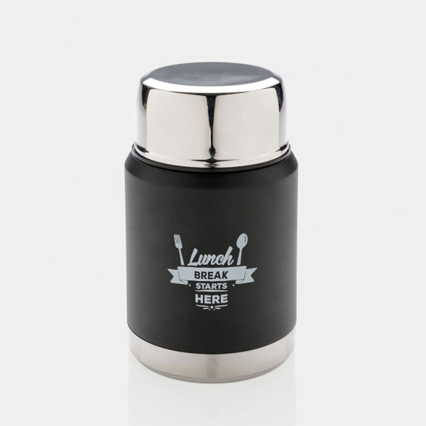 Vacuum food thermos with spoon "Lunch break starts here"