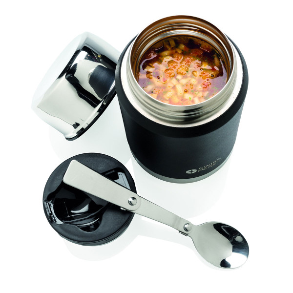 Vacuum food thermos with spoon "Work hard. Eat lunch."