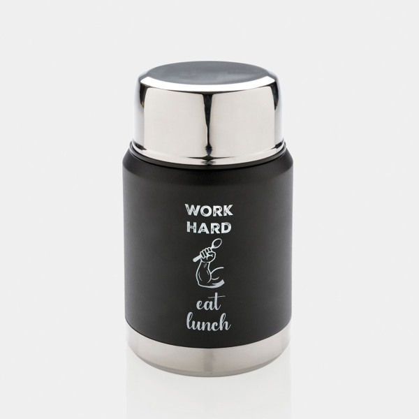 Vacuum food thermos with spoon "Work hard. Eat lunch."