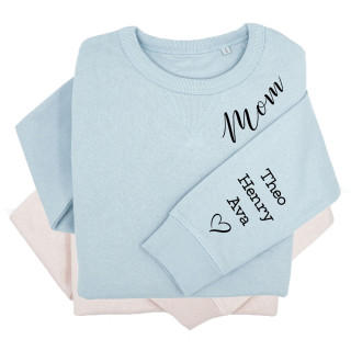 UNISEX pastel "Sully" sweatshirt "Mom" with children's names on the sleeve