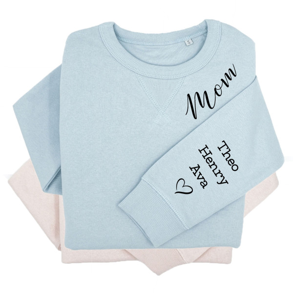 UNISEX pastel "Sully" sweatshirt "Mom" with children's names on the sleeve UNISEX pastel "Sully" sweatshirt "Mom" with children's names on the sleeve