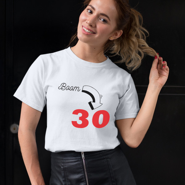 Women's T-shirt "Boom, it's birthday" with your chosen year Women's T-shirt "Boom, it's birthday" with your chosen year