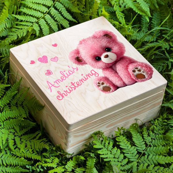Wooden Box "Teddy Bear's Christening" with a Custom Name (30x30cm) Wooden Box "Teddy Bear's Christening" with a Custom Name (30x30cm)