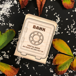 Wooden engraved saver "Bank"