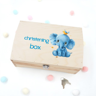 Wooden Keepsake Box "Christening Box with Little Elephant"
