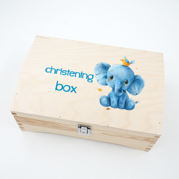 Wooden Keepsake Box "Christening Box with Little Elephant" Wooden Keepsake Box "Christening Box with Little Elephant"